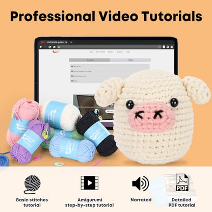 CrochetBox Pig and Highland Cow Crochet Kit for Beginners, Adults and Teen - color: 2 PCS Pig and Highland Cow