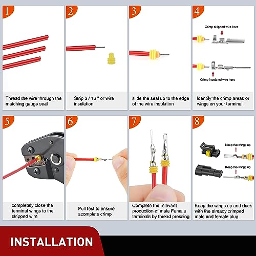 Nilight 200PCS 2 Pin Electrical Connector ‎Plug with Male Female Terminals - size: 2Pin Connector 200Pcs