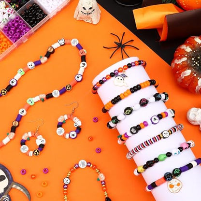UPINS 2100Pcs Halloween Bracelet Making Kit Beads for Jewelry Making - color: Orange Purple Black