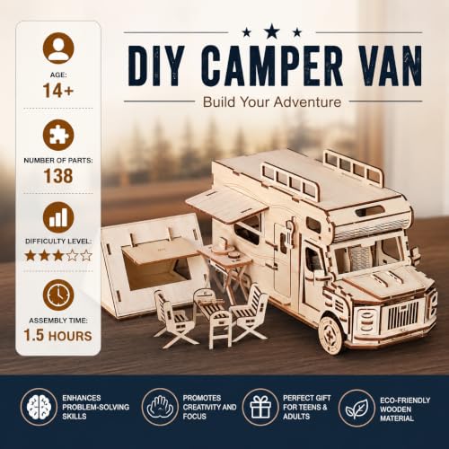 3D Wooden Puzzle for Adults Teens,DIY Camper Van Model Building Kit,Camping RV Set Model Puzzles,Stress Relief Craft,Ideal Christmas Birthday Gift for Family Activity or Home Decor