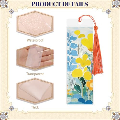60 Sets Blank Kraft Paper Bookmarks Kit with Tassels and PVC Sleeves - color: White+brown/60pcs