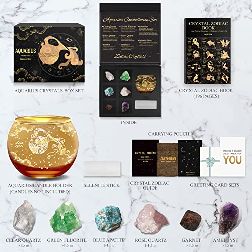 Aovila Aquarius Birthday Gifts for Women - Aquarius Candle Holder Crystals Birthstones Gifts Box Set - Zodiac Gifts Astrology Horoscope Gifts Birthday Gifts for Her Mother Sister Best Friends - color: Aquarius With Candle Holder