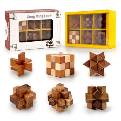 VolksRose 6pcs Wooden Brain Teaser Puzzles, IQ Challenge Puzzle Games, Logic Smart Mind Puzzle Box Lock Toy Removing Assembling 3D Small Puzzle Gift Set for Adults Teenagers Kids, 1.8inch 4.5cm - color: B-6pcs-4.5cm-2