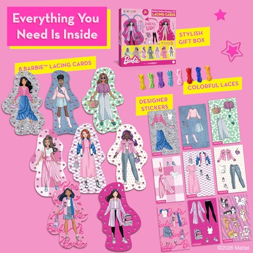 Barbie® Lacing Cards for Kids Ages 3-5 - 8 Illustrated Sewing Cards - style: Illustrated