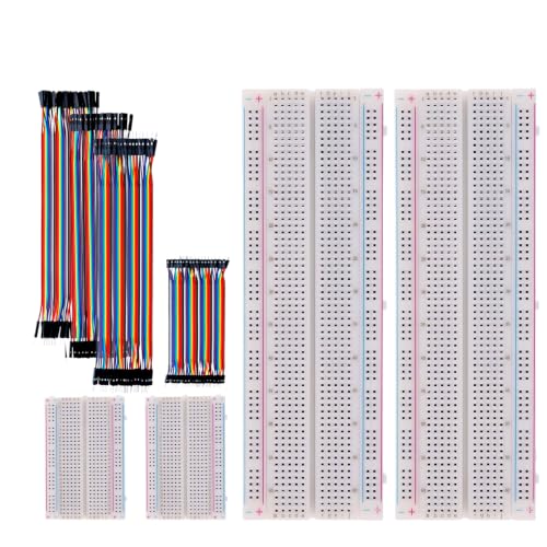 Solderless Breadboard Kit 4-Pack 2×830 + 2×400 Tie Points, 120Pcs 20cm Dupont Jumper Wires M-M M-F F-F + 10cm M-M Ribbon for Arduino Raspberry Pi ESP32 Prototyping - size: 2×830+2×400 Breadboard Kit