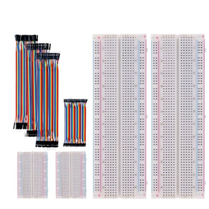 Solderless Breadboard Kit 4-Pack 2×830 + 2×400 Tie Points, 120Pcs 20cm Dupont Jumper Wires M-M M-F F-F + 10cm M-M Ribbon for Arduino Raspberry Pi ESP32 Prototyping - size: 2×830+2×400 Breadboard Kit