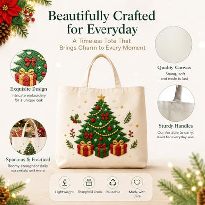 ARTopet Embroidery Tote Bag Kit for Beginners Christmas Canvas Cross Stitch Handbag with Hoops Needles Threads Reusable Grocery Bag for Women-Christmas Tree - color: Christmas Tree