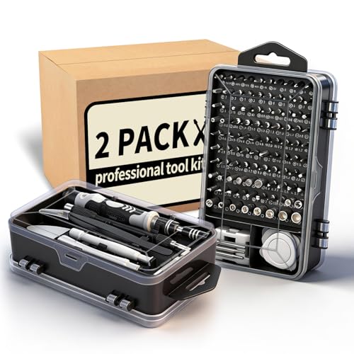 2-Pack Precision Screwdriver Set: 122 Magnetic Bits Electronics Repair Kit for Office Equipment Maintenance - Laptop, Computer & Peripherals, Bulk Supply for Repair Store, IT Departments, Business Use - color: Gray-2pack