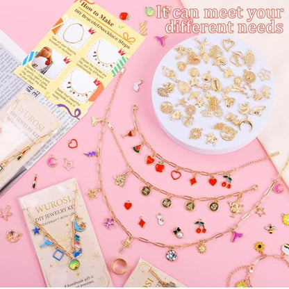 Wurosi Gold 443PCS Gold Charm Bracelet Necklace Making Kit for Women - color: 443 Pcs Gold Bracelet Necklace