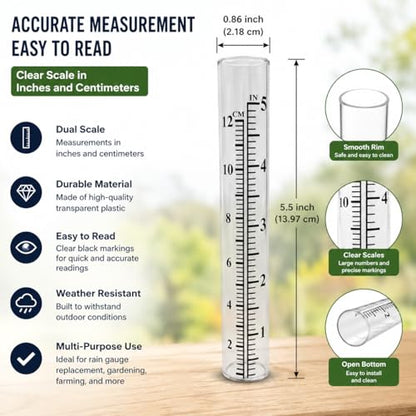 5" Rain Gauge Replacement Tube Glass for Outdoor Garden Yard Home, Best Rated 2 Pcs