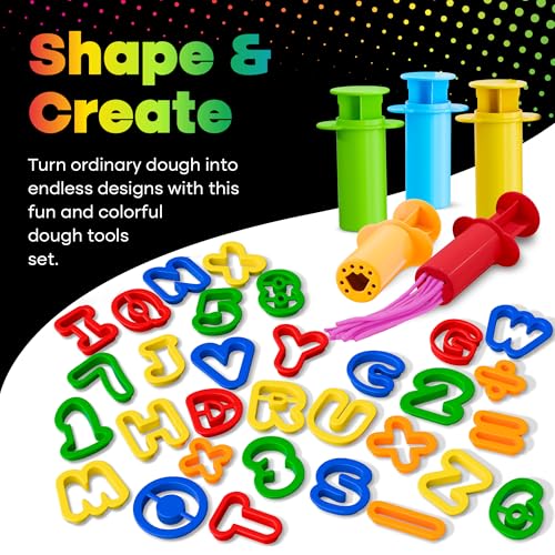Hygloss 46 Pcs Dough Tools Set – Dough Extruders + Numbers & Alphabet Cutters Set – Educational Modeling Clay Tools – Preschool Toys & Toddler Activities – Arts & Crafts for Kids Ages 3-5 - color: Extruders + ABCs Numbers (46 pcs.)