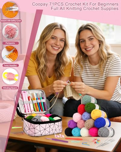 Coopay Crochet Kit for Beginner, Crochet Starter Kit with Portable Case - color: Double-Layer, Pink