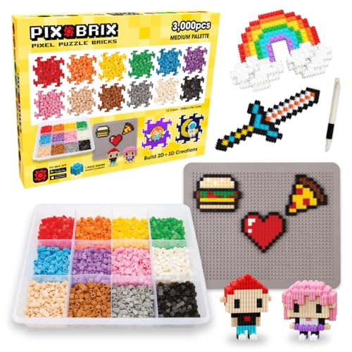 Pix Brix Pixel Puzzle Building Bricks, 3,000 Pcs Container, Medium Palette - color: Medium, size: 3000pc
