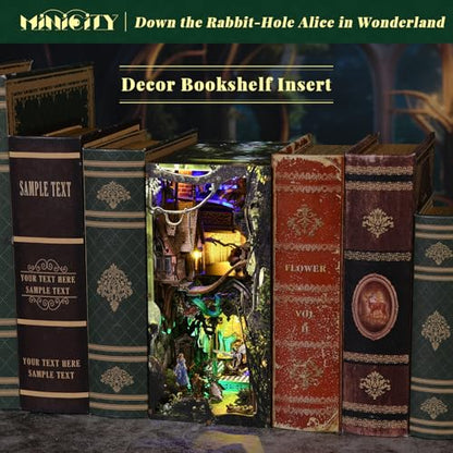 MiniCity Down the Rabbit Hole Book Nook Kit, DIY 3D Wooden Puzzle with LED - color: Down the Rabbit-hole Alice in Wonderland