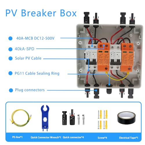 Solar Disconnect Switch, PV Combiner Box 2 String 1000V 40A Solar Surge Protector, IP65 Waterproof, Plug & Play Outdoor Solar Panel System - size: 2 String 2in2out