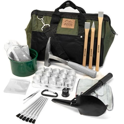 ASR Outdoor 40pc Beginner Geology Rockhounding Equipment Kit for Gems, Geodes and Fossil Hunting - size: Basic 40pc