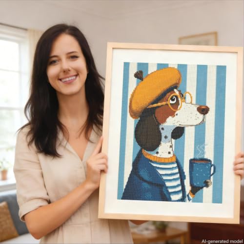 Dog Drinking Coffee Diamond Art Kits for Adults, Funny Diamond Painting - color: HS033-1