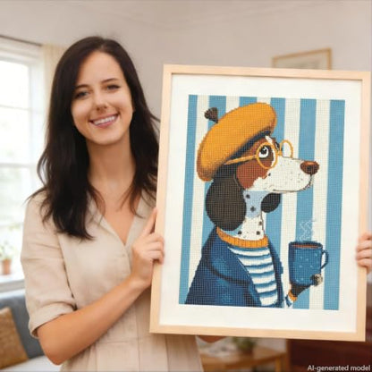 Dog Drinking Coffee Diamond Art Kits for Adults, Funny Diamond Painting - color: HS033-1