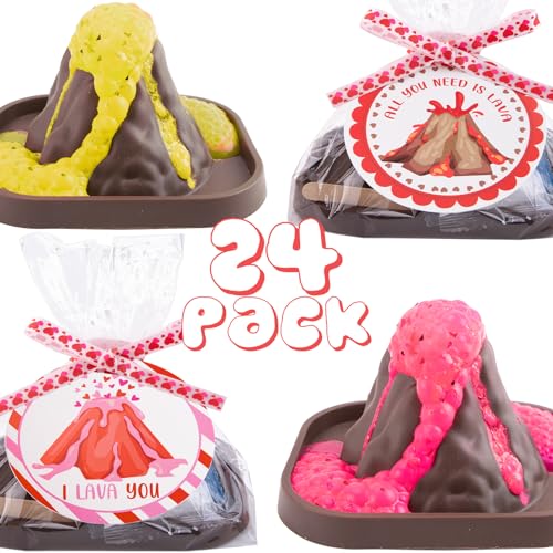 Valentines Gifts for Kids - 24 Pack Erupting Volcano Science Kit with Valentine's Cards, STEM Projects Educational Toys for Boys Girls Toddler Classroom Exchange School Activities Party Favors