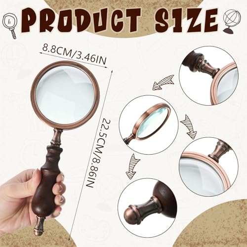 Yunsailing 2 Pack 10x Vintage Handheld Magnifying Glass