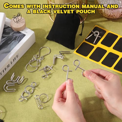 8 Pack Brain Teaser Puzzles Metal Wire Ring with Pouch, A Style - style: A Style