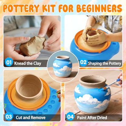Weilim Pottery Wheel for Kids Beginners, Air-Dry Clay & Paint Kit Ages 6-12 - color: Blue
