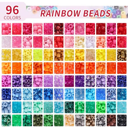 Quefe Bracelet Making Kit 96 Colors 3300pcs Pony Beads with Letter Beads - color: 96-color
