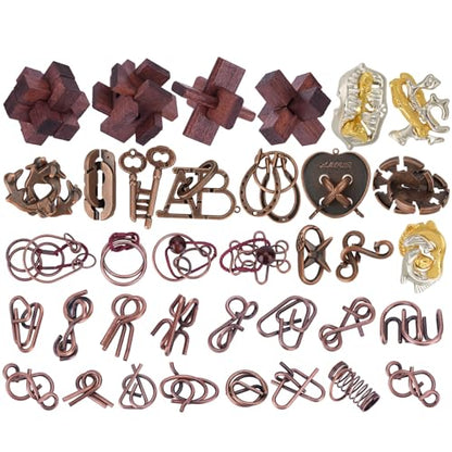 36 Pcs Brain Teaser Puzzles for Adults - Metal Puzzles 3D Puzzle Game Toys for Adults Teens - Wooden Unlock Interlocking Puzzle Adult IQ Education Smart Toys - style: 36 PC