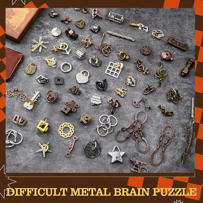 100 Pcs Metal Brain Teaser Puzzles Logic Game Set,Premium Style