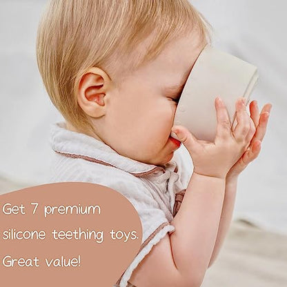 Moonkie Stacking Cups Toy, Fun Educational Baby Toys Silicone Soft Teething Toy, Age 6+ Months, 7 Piece Set - color: Fine Day