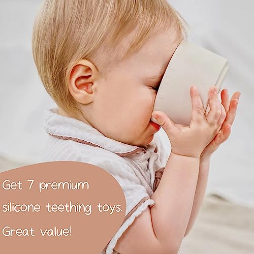 Moonkie Stacking Cups Toy, Fun Educational Baby Toys Silicone Soft Teething Toy, Age 6+ Months, 7 Piece Set - color: Retro