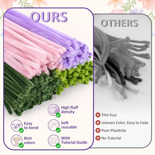 Anyeve 1800 PCS Pipe Cleaner Craft,Pipe Cleaner Flower Kit with Flower Stem, Chenille Stems 6 Colors for Easy Bend, Not Easy Break, Best Craft Material for DIY and Craft Projects - color: 1800PCS-Purple