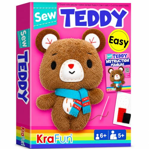 KRAFUN Teddy Bear Sewing Kit for Kids Ages 8-12 - No Scissors - color: Teddy