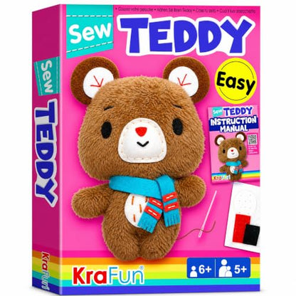 KRAFUN Teddy Bear Sewing Kit for Kids Ages 8-12 - No Scissors - color: Teddy