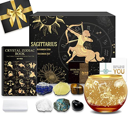 Aovila Sagittarius Birthday Gifts for Women - Sagittarius Candle Holder Crystals Birthstones Gifts Box Set - Zodiac Gifts Astrology Horoscope Gifts Birthday Gifts for Her Mother Sister Best Friends - color: Sagittarius With Candle Holder