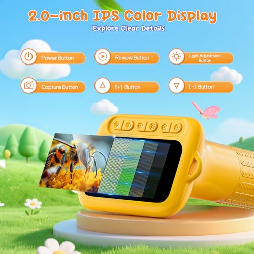 SKYBASIC Digital Microscope for Kids, 2" Screen 1000X Handheld Microscope HD Pocket Portable Microscopes Camera, Science Edu Fun Birthday Gifts Toys for Ages 4-12 Children Students Boys Girls -Yellow - color: 2"-Yellow