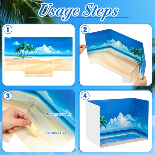 AmazingSpark 2 Set Summer Beach Diorama Box and Sand Sticker Decor, Seaside Diorama Project Supplies Set, Ocean Cardboard Display Case Kit & Waves Sticker with Double Sided Tapes for DIY Crafts - style: Beach