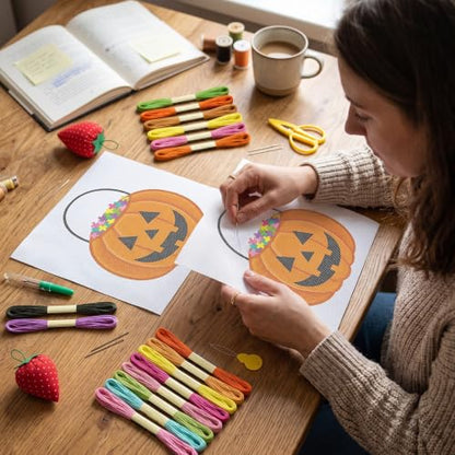 XunYee 31 Pcs Halloween Pumpkin Bucket Needlepoint Kit for Beginners Adults - style: Halloween Pumpkin Bucket