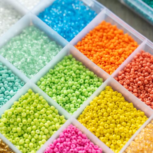 Complete Bead Loom Kit with 24,000 Colorful Glass Beads for Jewelry Making, Non-Stretch Thread and Big-Eye Beading Needles - DIY Craft Supplies Set for Creating Beaded Bracelets, Earrings, Rings