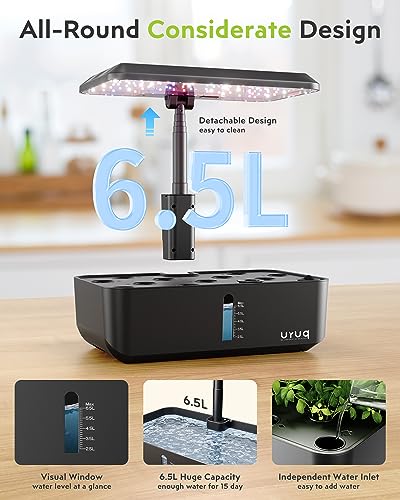 URUQ 12 Pods Hydroponic Growing System Grow Light Remote Control Charcoal - color: Charcoal