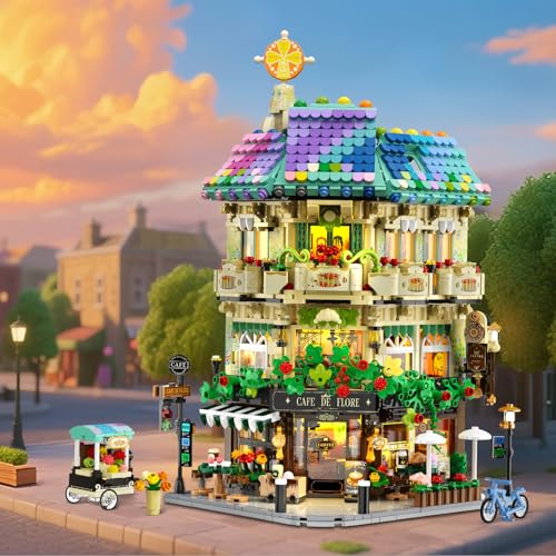 INSOON Flower Cafe House Building Set with Lights for Adults, Modular Kit
