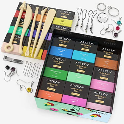 ARTEZA Polymer Clay Set, 42 Colors, 1 oz Oven-Bake Blocks with Tools
