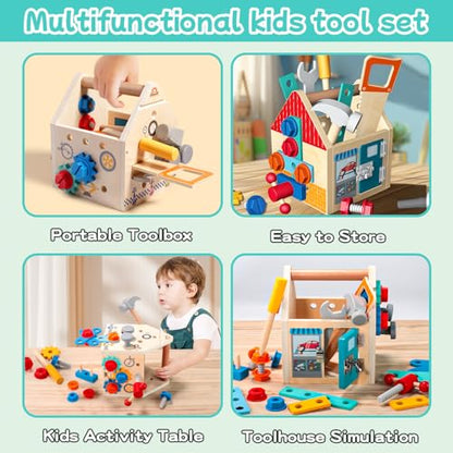 GAIETYDIY Montessori Toddler Tool Set - Wooden Kids Tools with Box/Bench - color: House