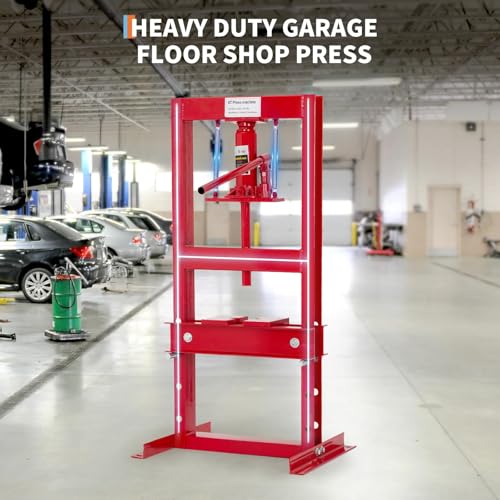 6 Ton h Frame Hydraulic Shop Press, Heavy Duty Garage Floor Press with Adjustable Height, Built in Relief Valve, Professional Grade Car Repair Tool for Bending Straightening Bearings u Joints, Red - size: 6 Ton