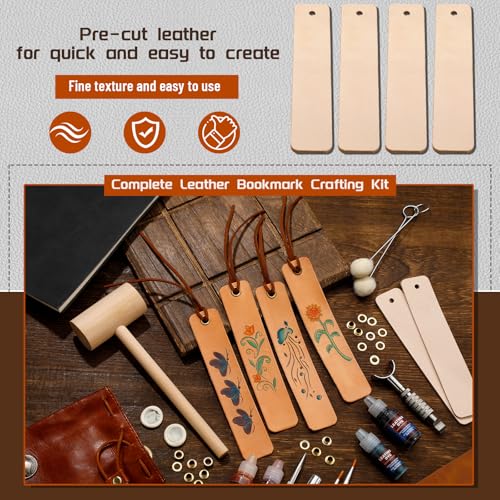 Leather Crafting Kit, Leather Bookmarks Making Kit Tools Supplies Tutorial - color: Color 1, Bookmark