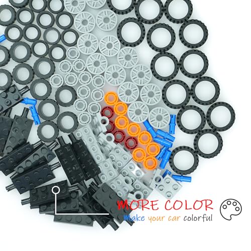 City Wheels and Axles Set Building Tires,118pcs Car Parts Brick Accessories - color: Black and Gray