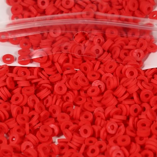2000pcs Dark Red Clay Beads 6mm for Bracelets Making Flat Round Polymer Clay Bead Heishi Beads for Jewelry Making Earring Bracelets Necklace - color: Dark Red