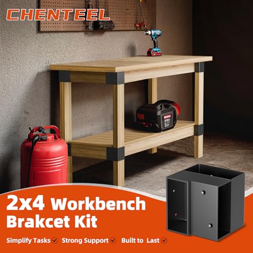Workbench Bracket Kits - Workbench and Shelving Hardware Kit - Heavy Duty Steel Workbench Corner Bracket - DIY Workbench Kit - 8 Pcs & 80 Screws - Fits 2x4 Wood (Actual 1.5"x3.5")
