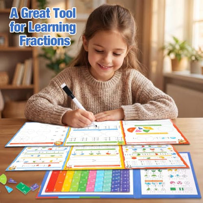 Montessori Magnetic Educational for Kids Visual Learners, Practical Fractions Demonstration Book with Circles and Tiles for Home School and Classroom (MID, Magnetic Fraction Puzzle)