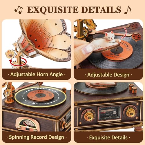 3D Wooden Puzzle Music Box for Adults-Cats Phonograph Music Box - color: Cats Phonograph Puzzle